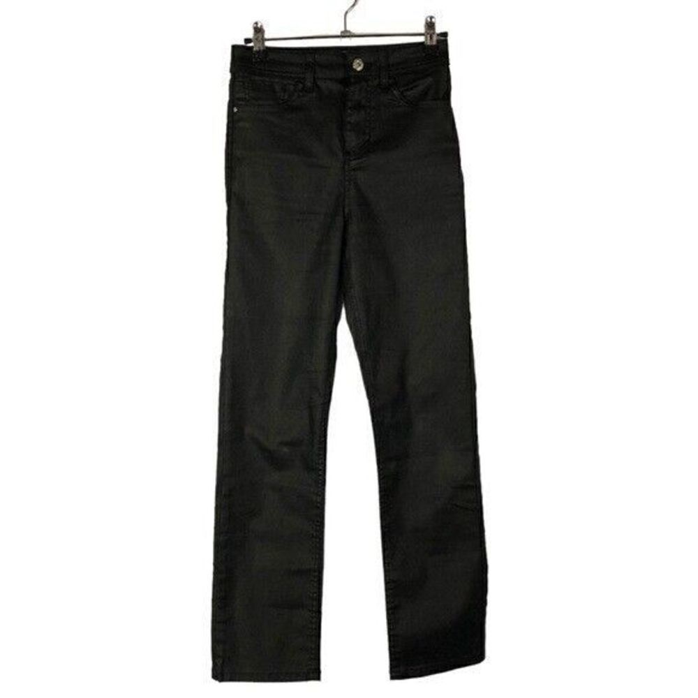 Zara Black High Rise Straight Leg Coated Jeans 2